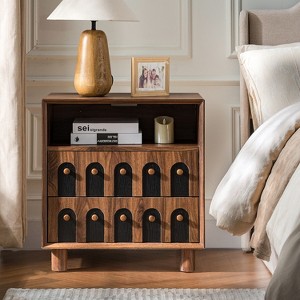 KWPZQEB Farmhouse Nightstand, Wooden Bedside Table with Charging Station & 2 Storage Drawers, Mid Century End Table for Bedroom, Living Room - 1 of 4