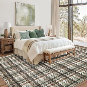 Modern Geometric Striped Area Rug Washable Rugs for Living Room Easy Cleaning Floor Cover with Non-Slip Backing - 1 of 4
