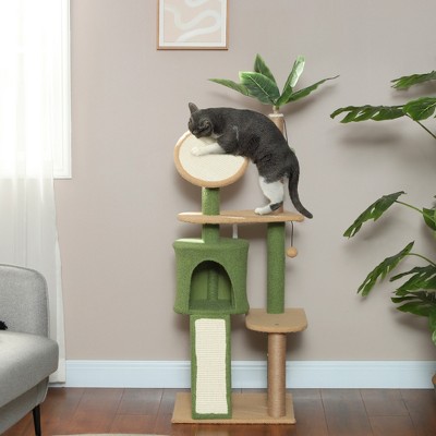 55-Inch Green and Beige Cat Tree with Scratching Posts and Condo