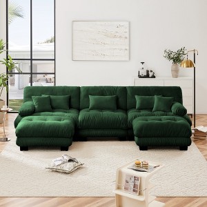 TiramisuBest Luxury Oversized U-Shaped Modular Sofa, Deep Seat Cloud Couch with 2 Ottomans for Living Room, Chenille White - 1 of 4