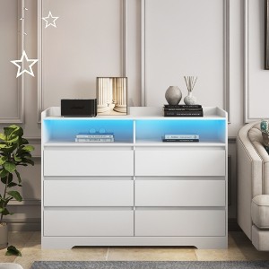 6 Drawer Dresser with LED Lights and Charging Station, Chest of 6 Drawers with Open Space, Storage Cabinet for Bedroom, Living Room, Hallway - 1 of 4