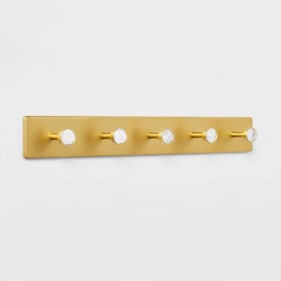 Metal and Faux Marble 5 Hooks Gold - Threshold™: Wall Mounted Decorative Hook Rack, Iron, 22.5" Length, 40lb Capacity