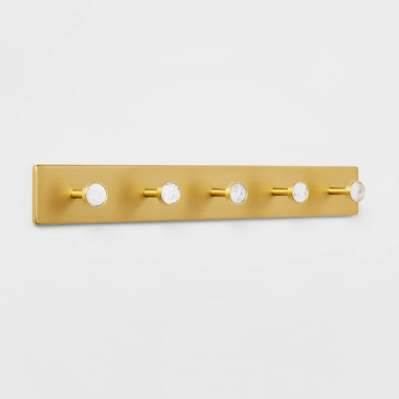 Metal and Faux Marble 5 Hooks Gold - Threshold&#8482;, 1 of 5