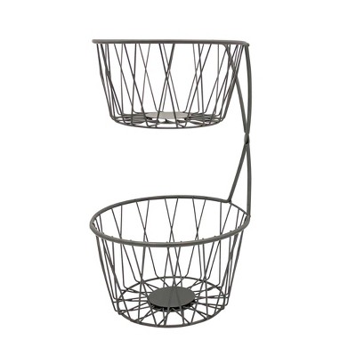 Spectrum Diversified Pakton 2 Tier Server Industrial Gray: Metal Decorative Tray & Platter, 16" L x 12.25" W x 11.13" H