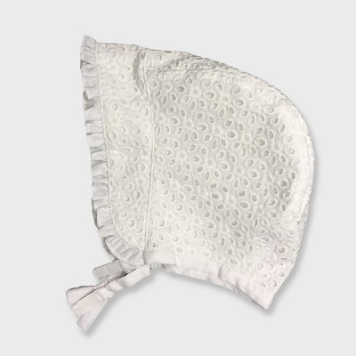 white eyelet baby bonnet