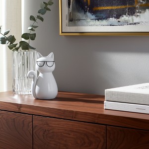 Sagebrook Home Cat with Glasses Sculpture - Contemporary Porcelain White and Black Cat Statue for Home or Office Decor - 1 of 4