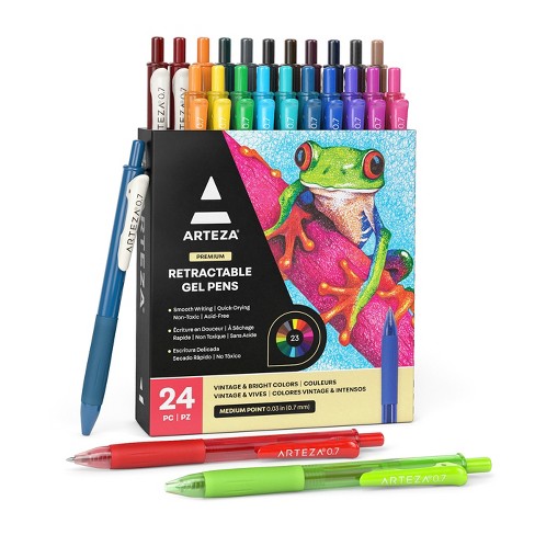 Arteza Retractable Gel Ink Colored Pens Set, Vintage & Bright Colors -  Doodle, Draw, Journal - 24 Pack