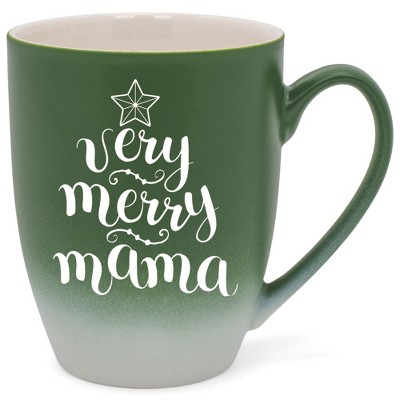 Elanze Designs Very Merry Mama Two Toned Ombre Matte Green and White 12 ounce Ceramic Stoneware Coffee Cup Mug