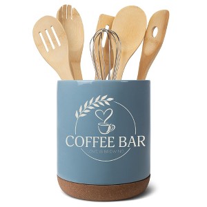 Elanze Designs Coffee Bar Love Is Brewing Ceramic Cork Bottom Sky Blue Large Capacity Utensil Holder Crock for Countertop Storage, Stylish & Durable - 1 of 4