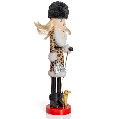 15" Leopard Print and Fur Christmas Nutcracker with Puppy