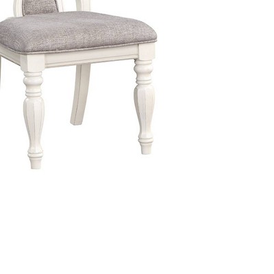 Florian Gray Fabric and Antique White Finish Slat Back Side Chair