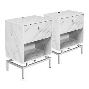 Set of 2 Rupelt End Table Sets with USB Port Antique White - miBasics: Faux Marble Top, Metal Hardware, Contemporary Style - 1 of 4