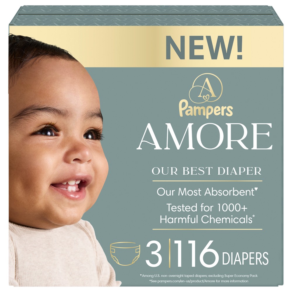 Amore by Pampers Diapers Enormous Pack - Size 3 - 116ct: Diaper Weight Range 13-24 lbs, Disposable, With Cellulose