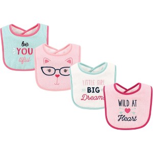 Luvable Friends Baby Girl Cotton Drooler Bibs with Fiber Filling 4pk, Heart, One Size - 1 of 1