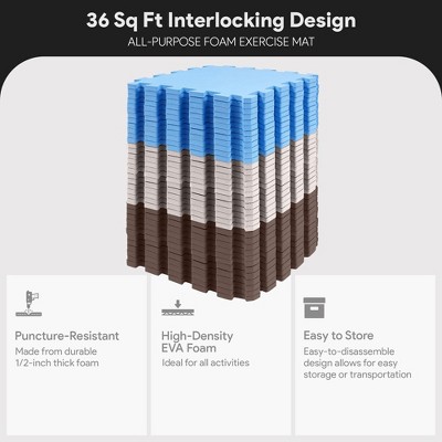 BalanceFrom 36-Tile Blue Beige Brown Foam Puzzle Play Mat