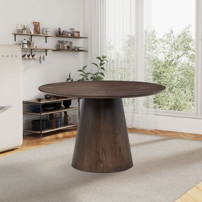 Sapphtopaz 47.24" Round Dining Table Kitchen Table Modern Wood Dining Table with Sturdy Cylindrical Base for Kitchen, Small Spaces