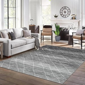 9'x12' Machine Washable Area Rug, Neutral Modern Design, Non-Slip, Foldable, Stain Resistant, Low Pile, Bedroom, Office, Kids Room, Blue - 1 of 4