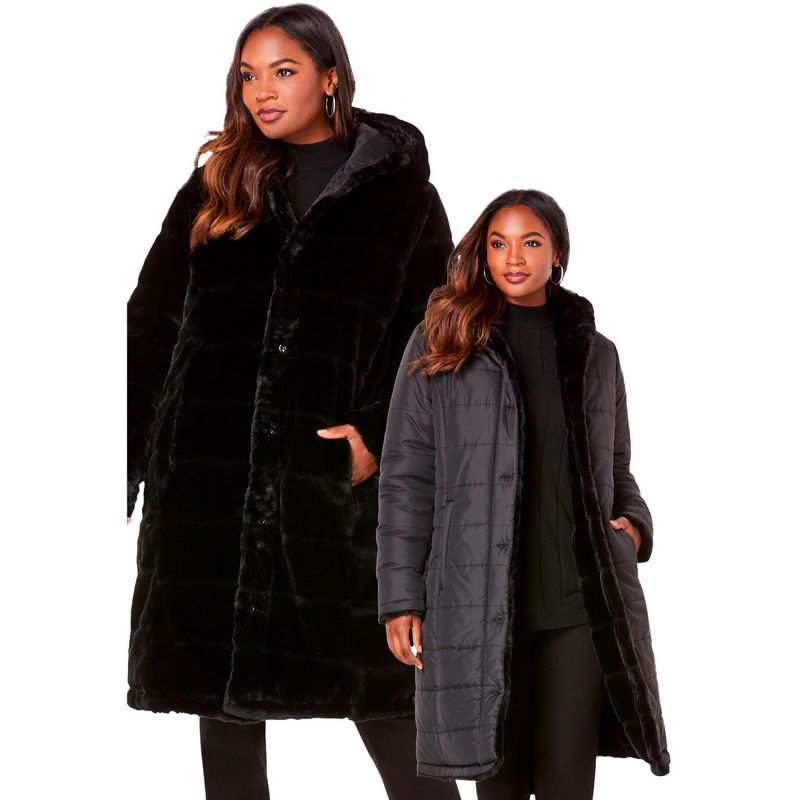 Roaman's Women's Plus Size Reversible Long Coat, 1 of 3