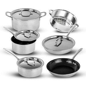Granitestone Stainless Steel Hammered 10 Piece Nonstick Ceramic Cookware Set - 1 of 4