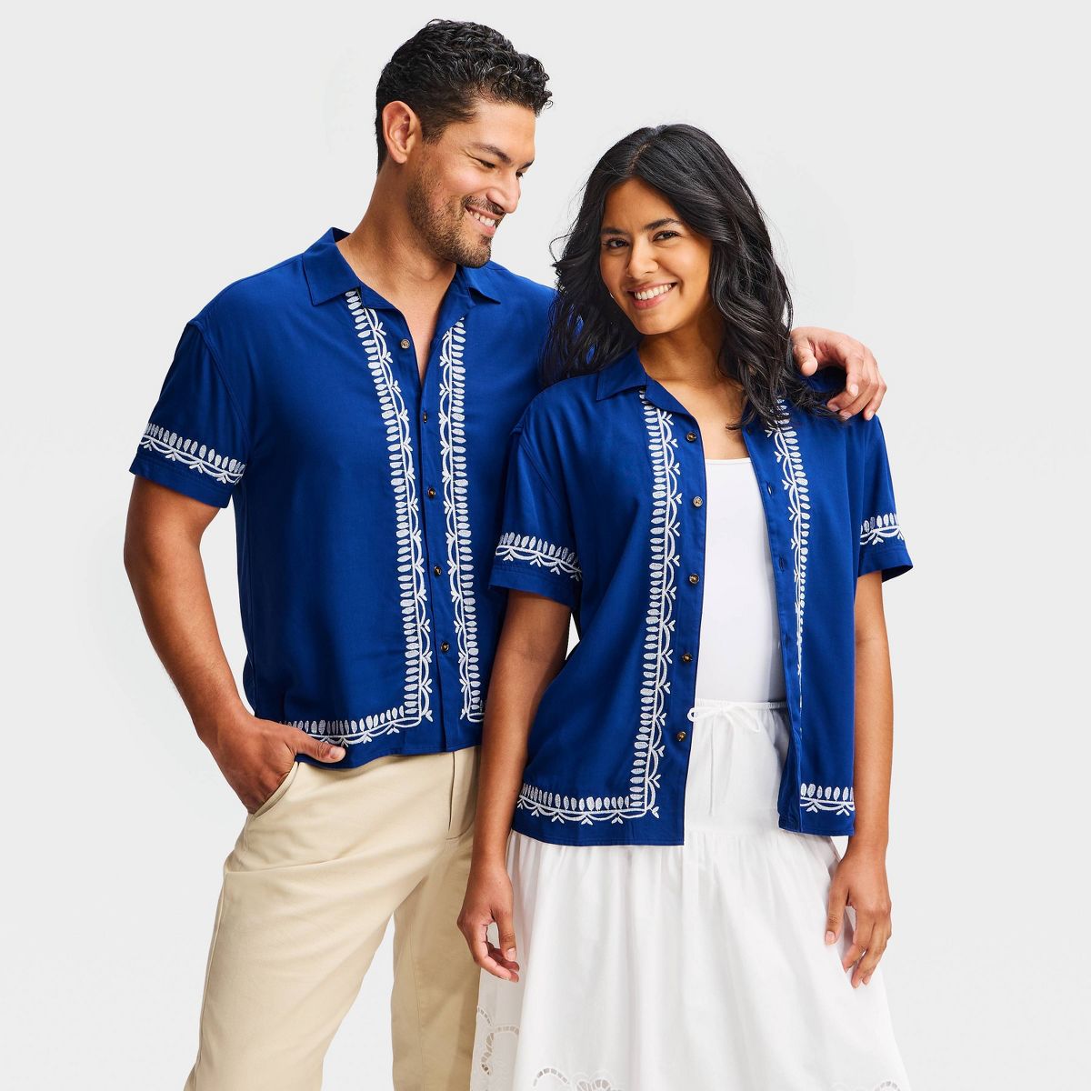 Latino Heritage Month Adult Embroidered Woven Top - Blue