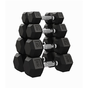 5-50 LB Hex Dumbbell Set of 2 with Cast Iron Core, Rubber Encased Coating and Textured Carbon Steel Handle for Home Gym Strength Training - 1 of 4