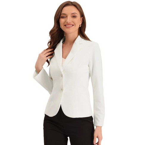 Allegra K Women's Elegant Work Office Lapel Collar Button Down Stretch Suit  Blazer White Small : Target