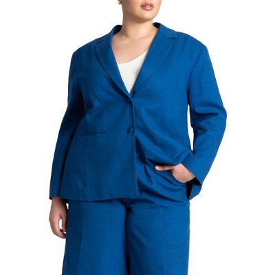 ELOQUII Women's Plus Size Oversized Strong Shoulder Linen Blazer