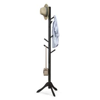 Tangkula Wood Coat Rack Freestanding 8-Hook Coat Tree with Adjustable Height Standing Jacket Hanger for Hats