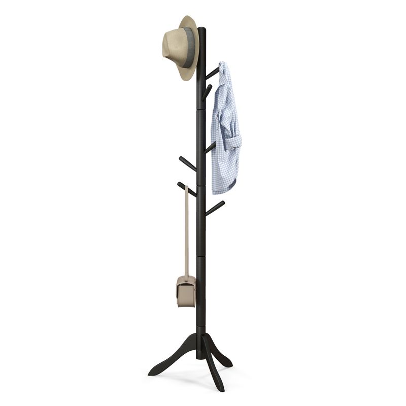 Tangkula Wood Coat Rack Freestanding 8-Hook Coat Tree with Adjustable Height Standing Jacket Hanger for Hats, 1 of 10