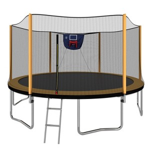 VisioGear Trampoline, 14FT Powder-coated Advanced Trampoline with Basketball Hoop Inflator and Ladder, Outer Safety Enclosure, Orange, 168*168*106.32 - 1 of 4