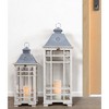 HomeRoots Set of Two White And Silver Distressed Geometric Metal Floor Lantern Candle Holders - 2 of 4