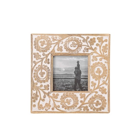 4x4 Inch Carved Floral Picture Frame Mango Wood, MDF, Metal & Glass by  Foreside Home & Garden