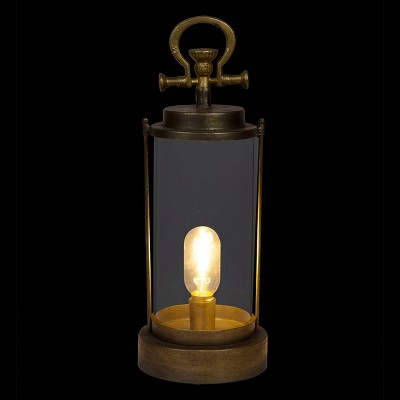 Vintage Gold Metal and Glass Lantern with LED Light