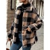 Womens Coat Double Fleece Plaid Button Down Collar Pocket Coat - 3 of 4