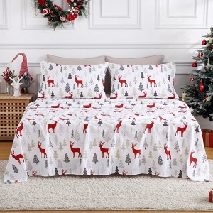 4 Pieces Flannel Christmas Sheets, Soft Cozy Cotton Flannel Sheet Set Queen Size, Brushed Deep Pocket Winter Warm Sheets - 1 of 4