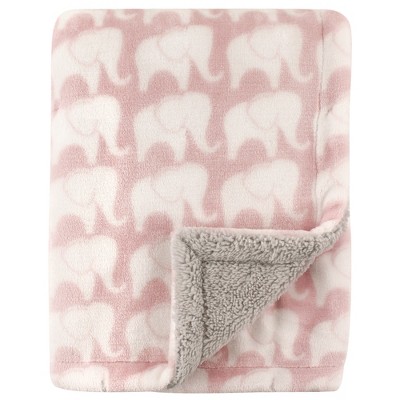  Hudson Baby Infant Girl Plush Blanket with Sherpa Back, Pink Elephant, One Size 