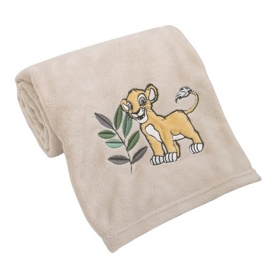 Image of Disney Lion King Leader of the Pack Grey, Sage, and Yellow Super Soft Baby Blanket with Simba Applique