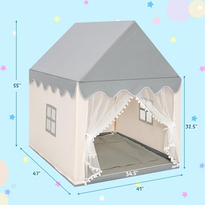 Beige and Gray Large Kids Play Castle Tent with Cotton Mat