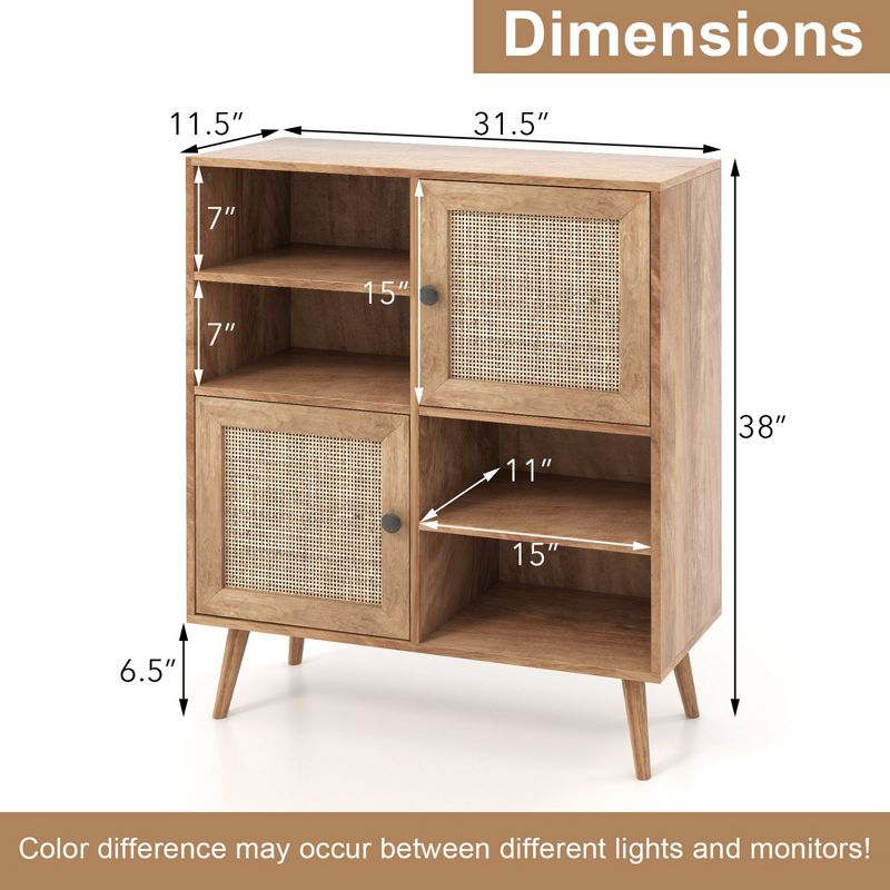 Costway Rattan Buffet Sideboard Accent Storage Cabinet Coffee Bar Cabinet Doors Cubbies, 3 of 11