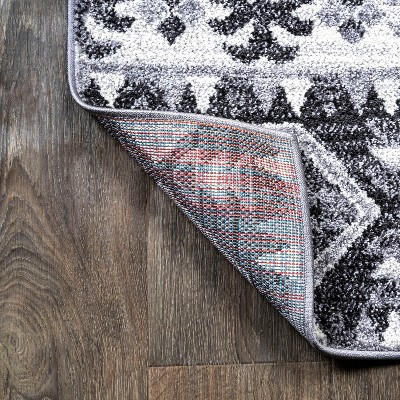 Charcoal and Ivory Distressed Geometric Synthetic Area Rug