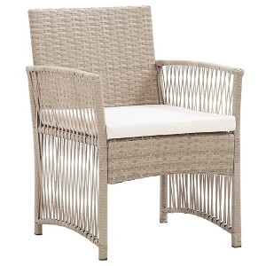 vidaXL Patio Chairs 2 Pcs Outdoor Patio Dining Chair with Cushions Poly Rattan - Beige - 1 of 4