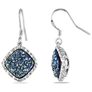EVERLY JEWELRY | Sterling Silver 10 MM Blue Druzy Gemstone Square Drop Earrings - 1 of 3