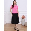 INSPIRE CHIC Women's Vintage Bow Tie Solid Peter Pan Collar Office Button Up Shirt - 3 of 4