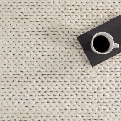 Handmade Off-White Braided Wool Non-Slip Area Rug - 52" x 24"