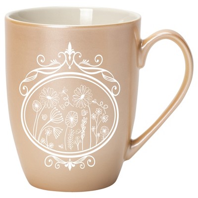 Elanze Designs Flowers in Circle Pearlescent Sand 10 ounce New Bone China Coffee Cup Mug