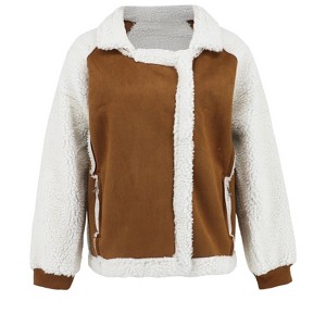 Coolmee Women's Faux Fur Jacket Lapel Cardigan Shrug Winter Fluffy Faux Fur Coat - 1 of 4