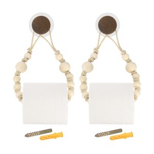 Unique Bargains Bathroom Wood Jute Rope Toilet Paper Holder 2 Pcs - 1 of 4