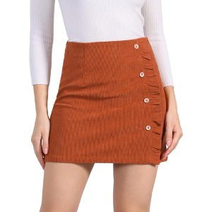 Allegra K Women's Corduroy Vintage Button Decor Ruffled Trim High Waist Mini Skirt - 1 of 4