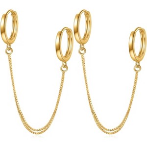 925 Sterling Silver Double Hoop Chains Earrings Double Piercing for Women,Dangle Hoop Earrings Two Holes Piercing Jewelry Gifts - 1 of 4