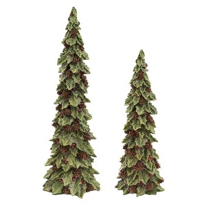 Melrose Holly Leaf Holiday Trees (Set of 2) - 1 of 2